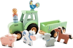 Дървен трактор с ремарке и животни New Classic Toys