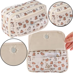 Несесер за училищни пособия с капибари, бял, 21 см