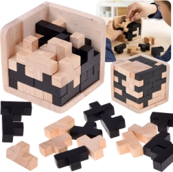 Дървена 3D логическа кубчета Tetris в черно-натурален дизайн