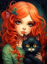 Диамантено рисуване Русовлашка с черна котка 30x40 см