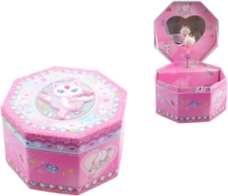 Розова музикална кутия за бижута с балерина и огледалце