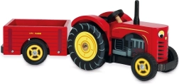 Le Toy Van червен трактор с ремарке