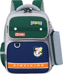 School backpack with Dinosaur motif and pencil case gray 16L