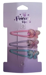 Pink комплект блестящи фиби за коса с пеперудки (3 бр.)