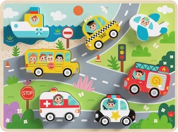 Tooky Toy дървена Монтесори вкача – превозни средства (7 части)