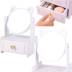 Мини тоалетно огледало с дървено чекмедже, бяло