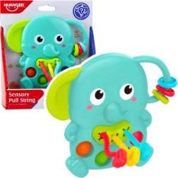 Сензорна дрънкалка слон зелена с подвижни елементи