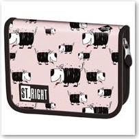 Ученически несесер с две клапи розов BAMBINO с кучета