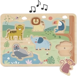 Tooky Toy Дървен интерактивен пъзел Животни