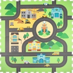 Пяна образователна постелка 120 × 120 см – градски улици, 4 части HUMBI