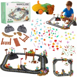 Magnetic Racing Slot Track Set, 153 Pieces with Light-Up Vehicle