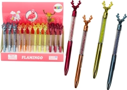 Химикалка с елен и блестящи камъчета, синьо или черно мастило, връх 0,7 мм