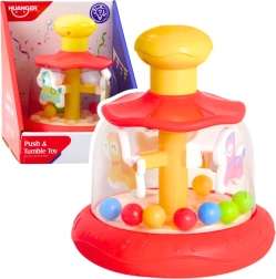 Interactive bundt-style carousel with balls for babies, red