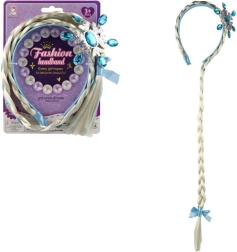Carnival beauty set – headband with long blonde braid and blue snowflake
