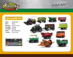 Metal Tractor and Combine Harvester Set with Trailers