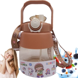 Sports bottle with straw and strap 1 L