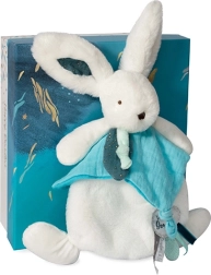 Подаръчен комплект Doudou – плюшено зайче с гушкалка 25 см, синьо
