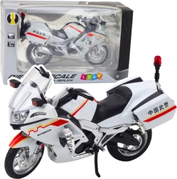 Метален мотоциклет 1:12 със светлини и звуци – бял с червено‑жълти елементи