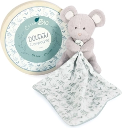 Подаръчен комплект Doudou – плюшена мишка с одеялце от био памук