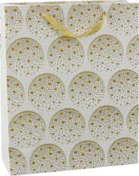 Подаръчна торбичка със златни звездички, бяла, 32 × 26 × 12 см