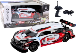 RC състезателна кола 1:16 Drift със сменяеми колела червено-бяла