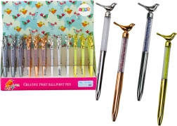 Химикалка с птиче и блестящи камъчета, синьо мастило 0,7 mm