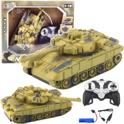 RC танк T-90 1:18 с въртяща се кула, светлини и звуци – пясъчен камуфлаж
