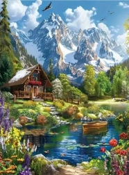 Диамантено рисуване Планински пейзаж 30 × 40 см
