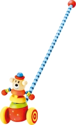 Bino дървена играчка за бутане Мече на пръчка