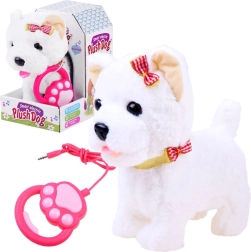 Interactive Plush Dog on a Leash – White with Red