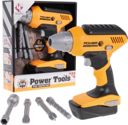 Интерактивна детска бормашина 3+ жълта с 4 сменяеми накрайника и изваждаща се батерия