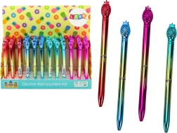 Химикалка с ананас, златиста, син пълнител 0,7 мм