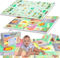 Сгъваема двустранна пяна подложка за игра HUMBI XPE 120 × 180 × 0,8 см – животни и улички