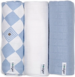 Lodger organic cotton swaddler Blue fogg, 70 × 70 cm (3 pcs)