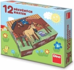Дървени кубчета Dino – домашни животни 12 бр.