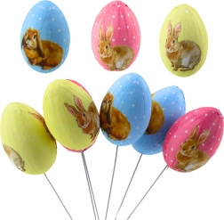 Easter Eggs on Sticks with Colorful Bunnies 6pcs