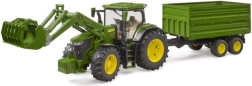 Bruder John Deere 7R 350 tractor with front loader and tandem dump trailer