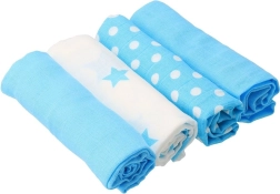 Платнени памучни пелени New Baby Softy с щампа 70 × 70 см, 4 бр. тюркоазено-бели