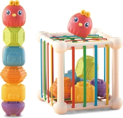 Woopie baby еластична сензорна кубче и сортер за деца – животни + дрънкалка, 7 части