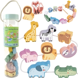 Дървени животни за нанизване ZOO WOOPIE GREEN, Монтесори, 13 части