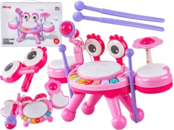 Educational mini crab drum set with piano and microphone, pink - 1 piece