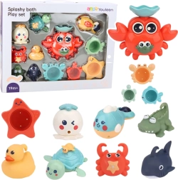 Комплект играчки за вана с морски животни и рак, 12 части