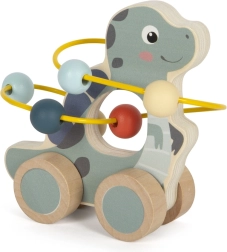 Дървен динозавър с мънистен лабиринт на колелца