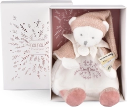 Подаръчен комплект Doudou – плюшено гушкалце мече с розова шапчица 25 см