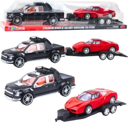Set Black Off-Road Vehicle with Detachable Trailer and Red Sports Car 59 cm