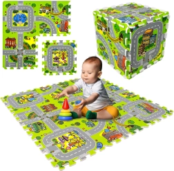 Пенена подложка за деца 90 × 90 см – град и пътища, 9 части