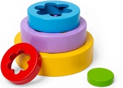 Bigjigs Toys цветна стекаща се кула от FSC дърво