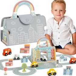 Tooky Toy преносим мини град – дървен комплект с пътища и колички