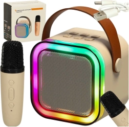 Преносим караоке комплект с Bluetooth, микрофон и LED – бежов
