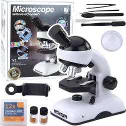 Educational microscope with phone holder and accessories